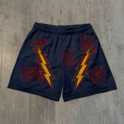Trendy flower lightning mesh shorts