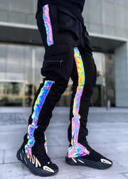 Fashion street style rainbow reflective tactical sweatpants men