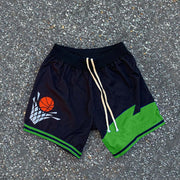 Basketball print sports colorblock shorts