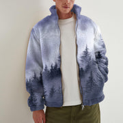 Fashion plush print warm jacket retro cardigan men