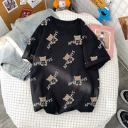 Loose casual bear print T-shirt