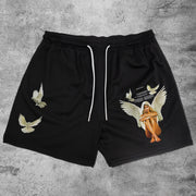 Angel Vintage Print Sports Mesh Shorts