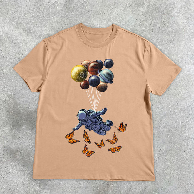 Astronaut Balloon Butterfly Print T-Shirt