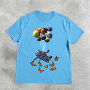 Astronaut Balloon Butterfly Print T-Shirt