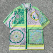 Beach Casual Cashew Green Print Loose Shorts Shirt Set