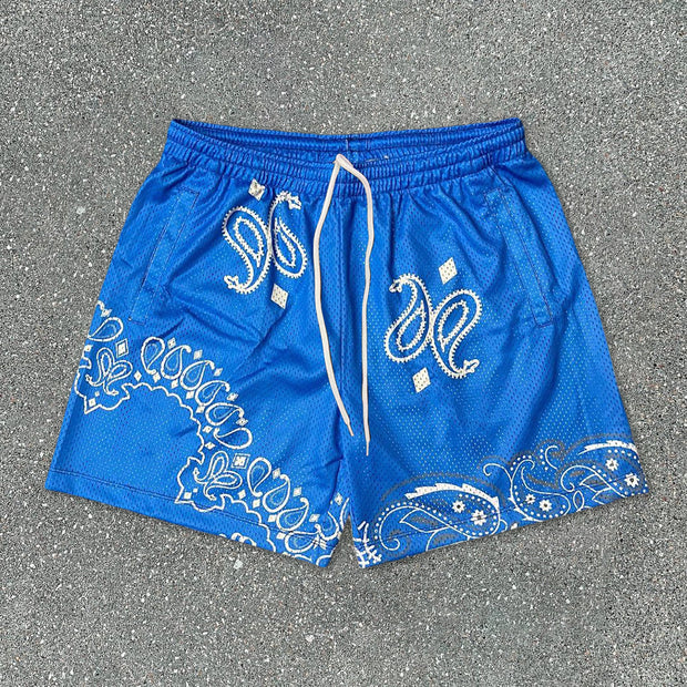 Fashion blue cashew flower hip-hop shorts