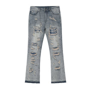 American retro old washed knife cut hole loose micro flared jeans