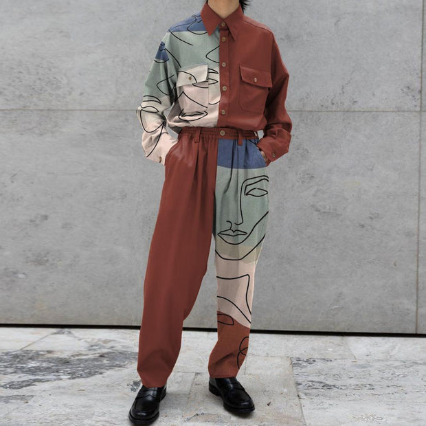 Fashion contrast color trend loose-footed street trousers