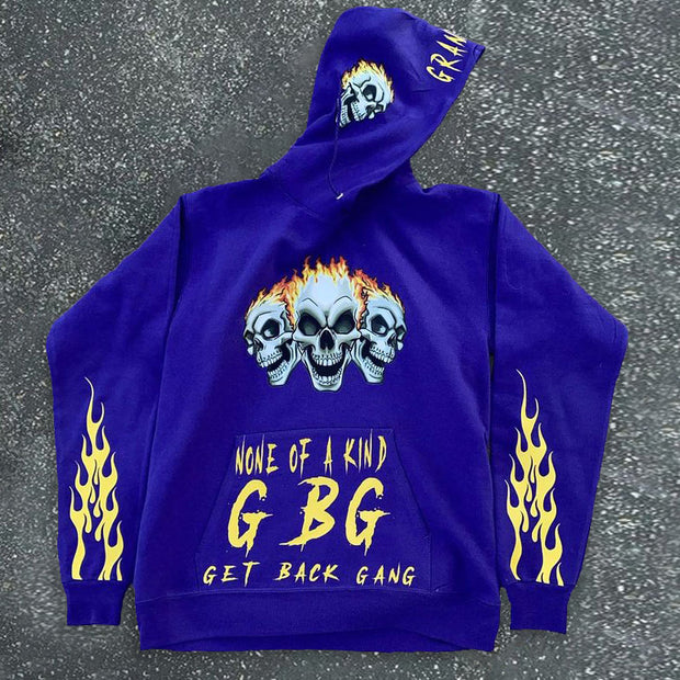 Fashion flame skull print hoodie