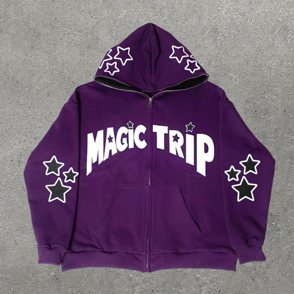 Casual Magic Trip Print Full-Zip Hoodie