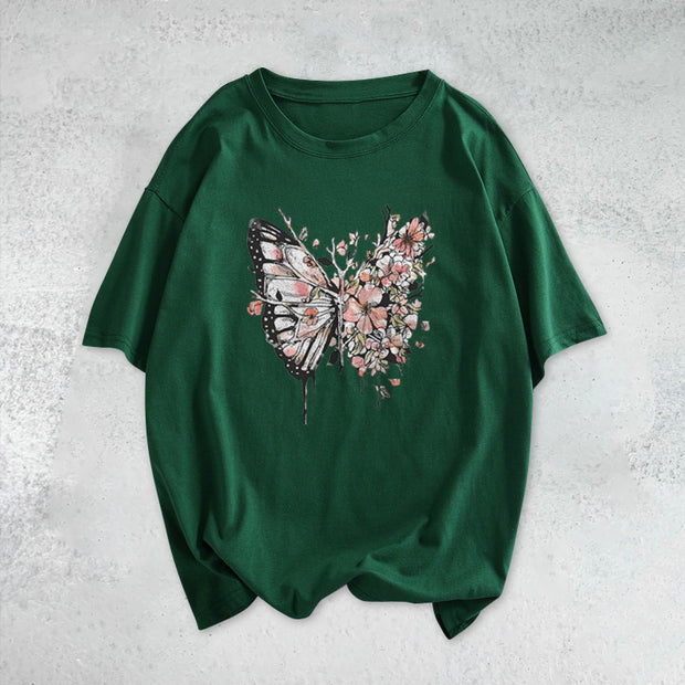 Pink Butterfly Hip Hop Short Sleeve T-shirt