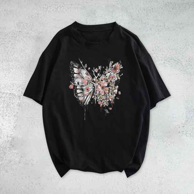 Pink Butterfly Hip Hop Short Sleeve T-shirt