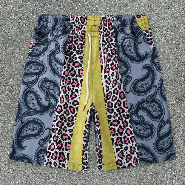 Vintage Leopard Print Stand Collar Street Shorts Set
