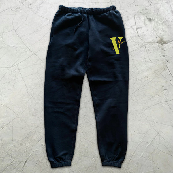 V Butterfly Graphic Print Elastic Sweatpants