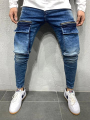 Men's Zipper Large Pocket Slim Fit Casual Fashion Jeans