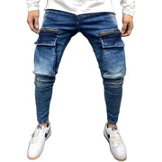 Men's Zipper Large Pocket Slim Fit Casual Fashion Jeans