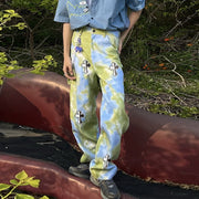 Tie-dye gradient cross print hip-hop street trousers
