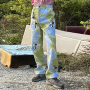 Tie-dye gradient cross print hip-hop street trousers
