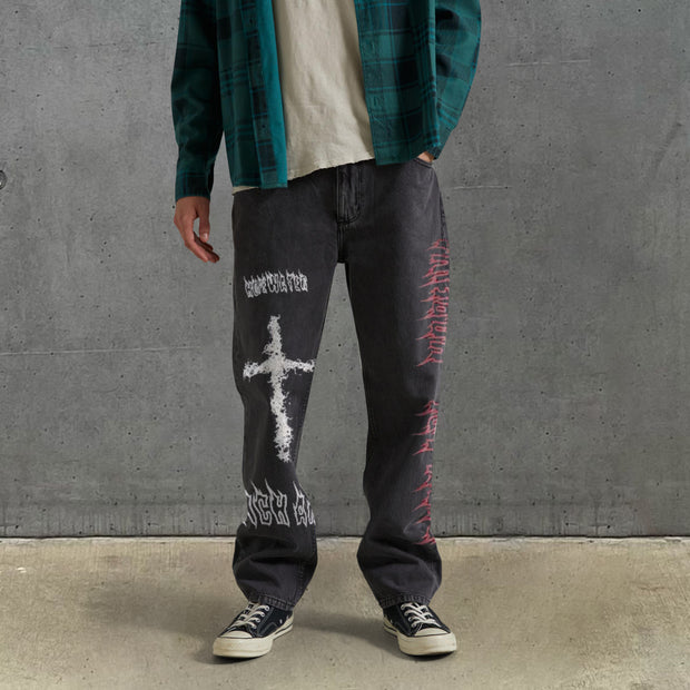 Dark Graffiti Straight Loose Sports Casual Pants Jeans