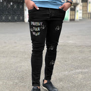 Stylish Street Style Butterfly Print Pencil Jeans