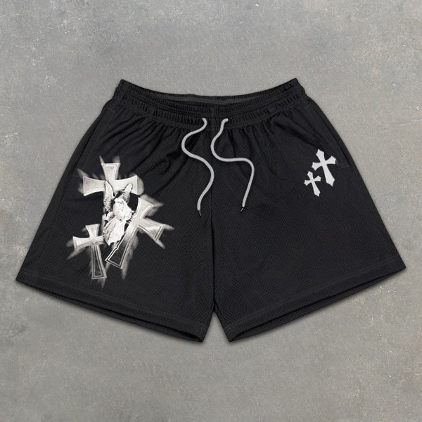 Angel Cross Graphic Print Elastic Shorts