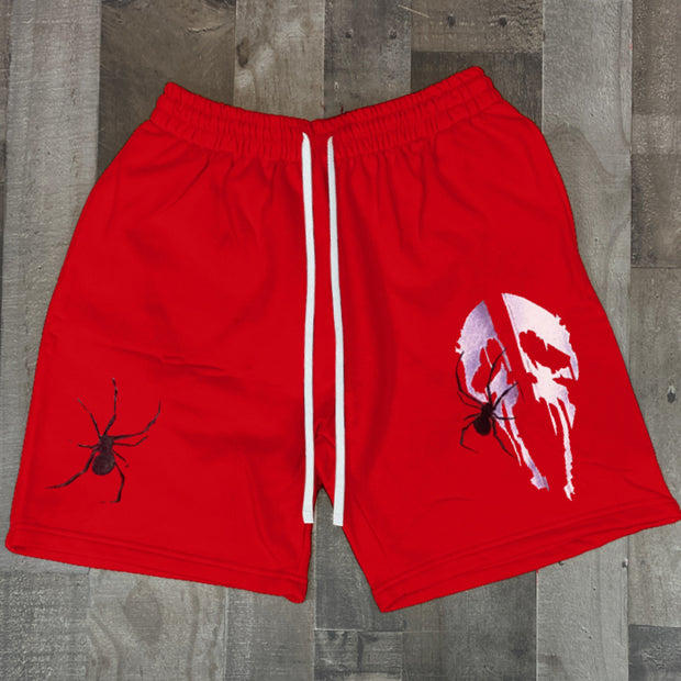 Statement spider skull print shorts