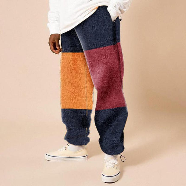Autumn and winter fashion contrast color fleece men's casual trousers