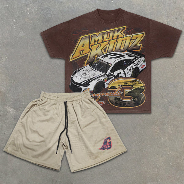 Racing Graphic Print Short Sleeve Two Piece