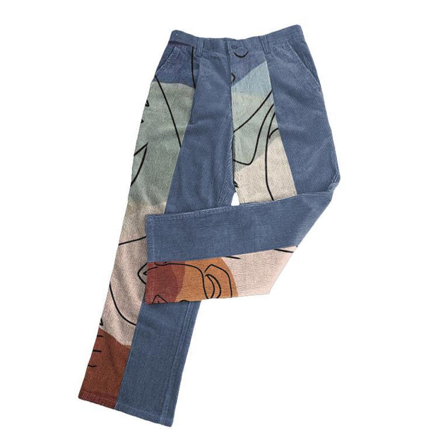Personalized color-block corduroy slim-fit street trousers