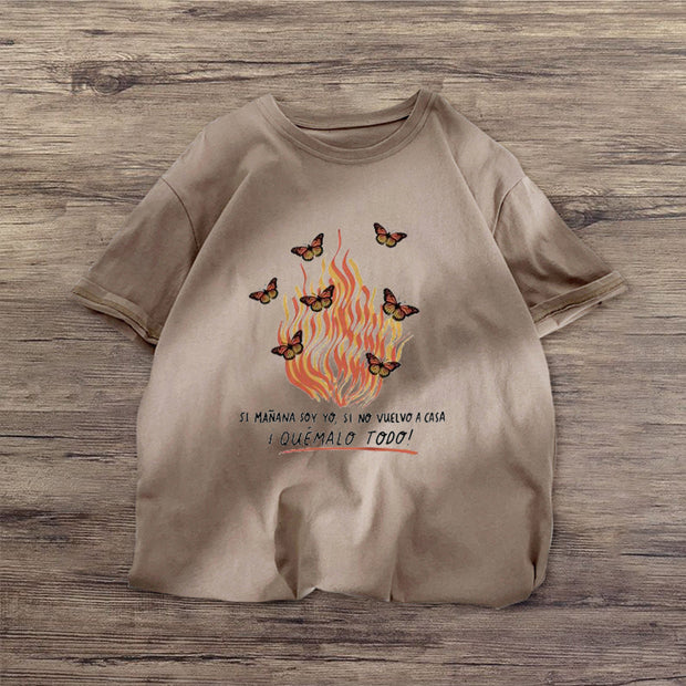 Street style butterfly print fashion T-shirt