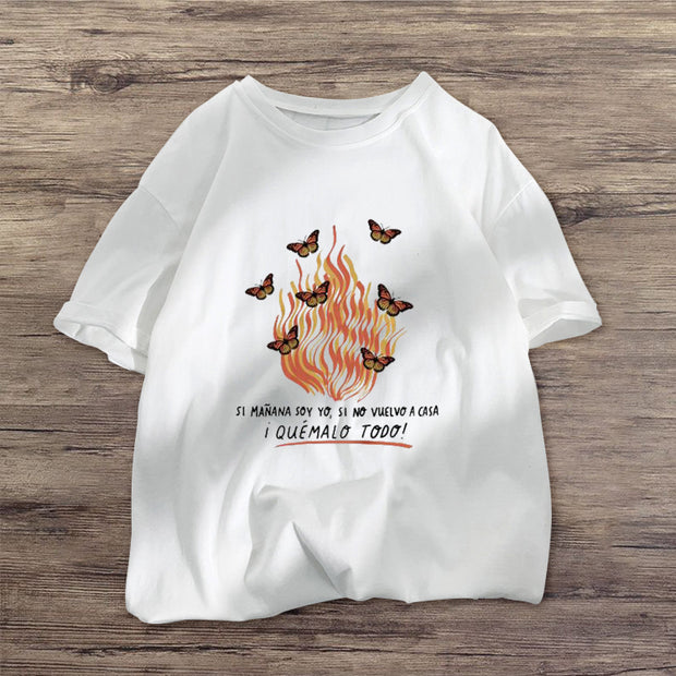 Street style butterfly print fashion T-shirt