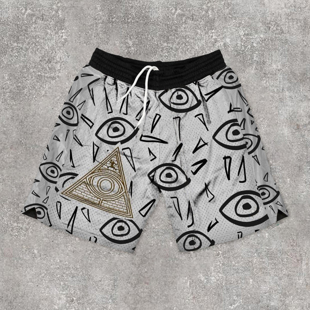 Casual statement street style eye print mesh shorts