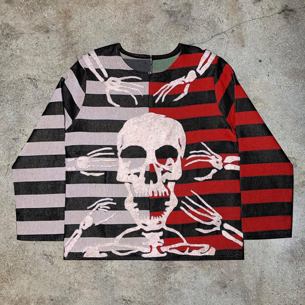 Skull print contrast casual hoodless sweater