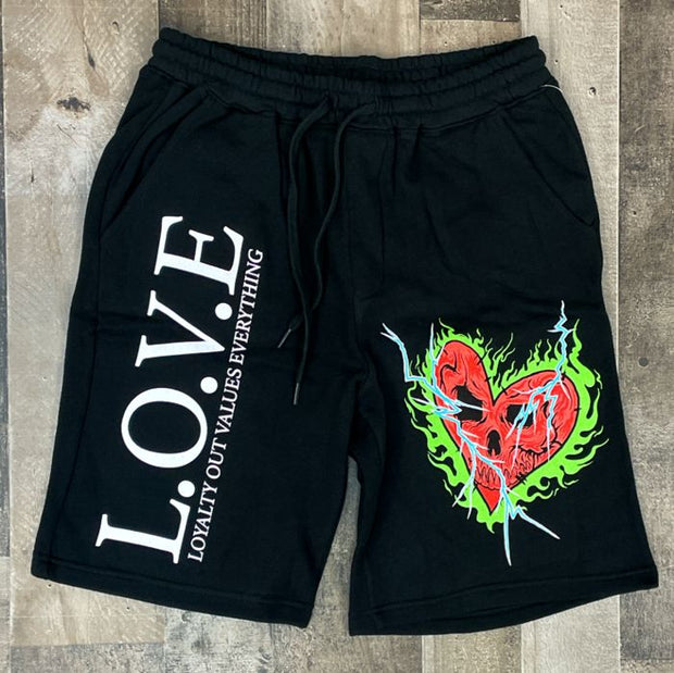 Personalized green flame heart print shorts