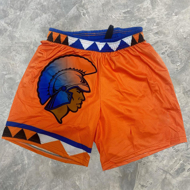 Orange print sports casual mesh shorts