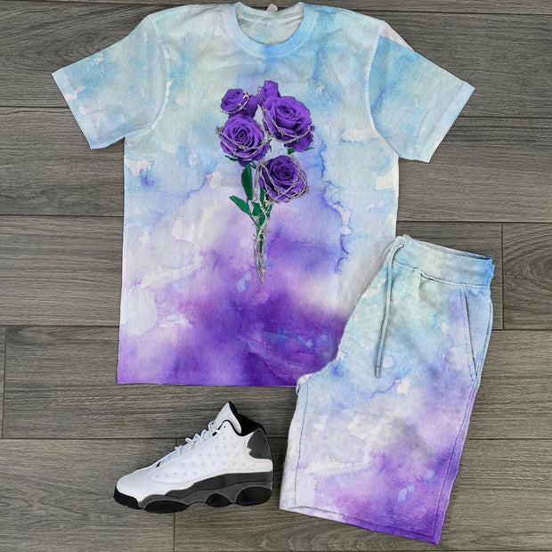 Personalized tie-dye rose flower print T-shirt casual suit