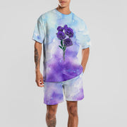 Personalized tie-dye rose flower print T-shirt casual suit