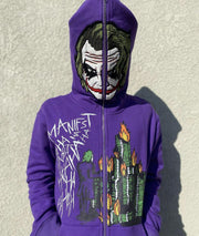 statement street clown print full zip hoodie