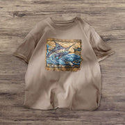 Marine fish retro print short-sleeved T-shirt