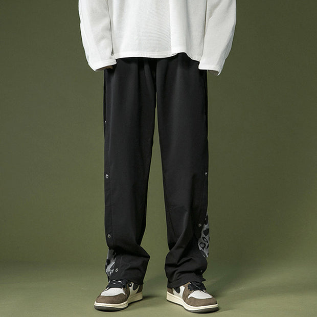 Loose straight mopping casual buttoned wide-leg sports trousers