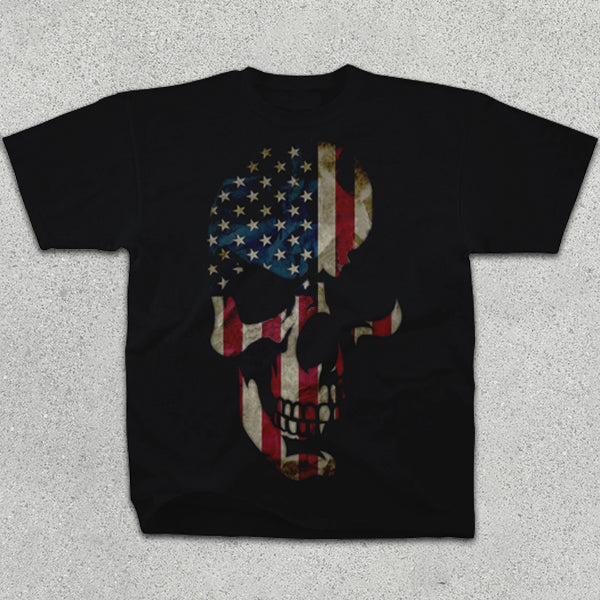 Skull American Flag Print Short Sleeve T-Shirt