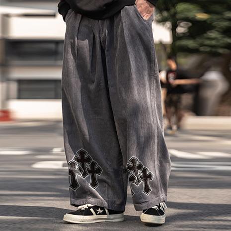 Cross casual corduroy loose straight-leg street trousers