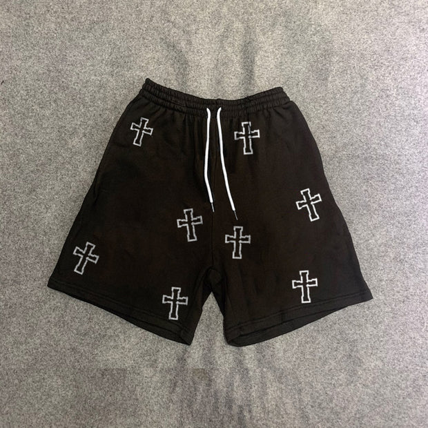 Cross-print casual sports shorts
