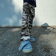 Street-inspired camouflage-patterned straight-leg slim-fit trousers