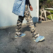 Street-inspired camouflage-patterned straight-leg slim-fit trousers