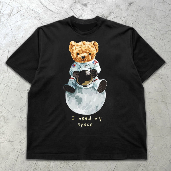 Space Bear Graphic Print Short Sleeve T-Shirt