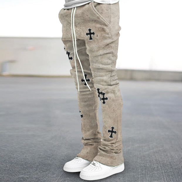 Vintage Washed Cross Print Slim Fit Trousers