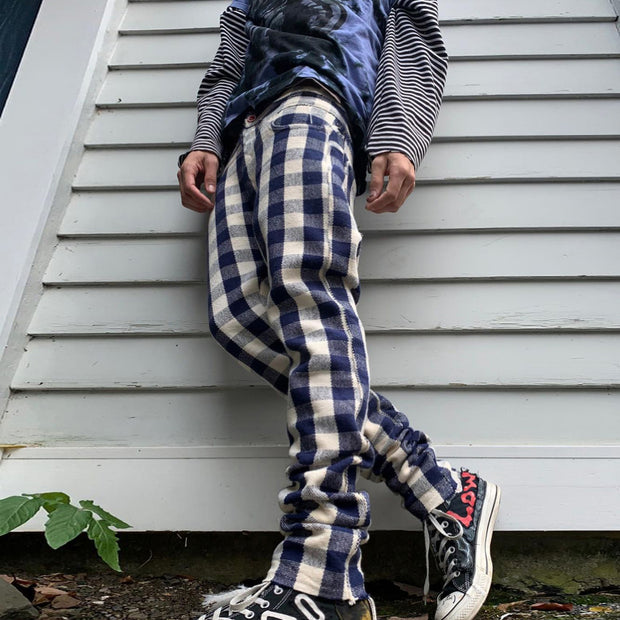 Casual printed plaid street trousers