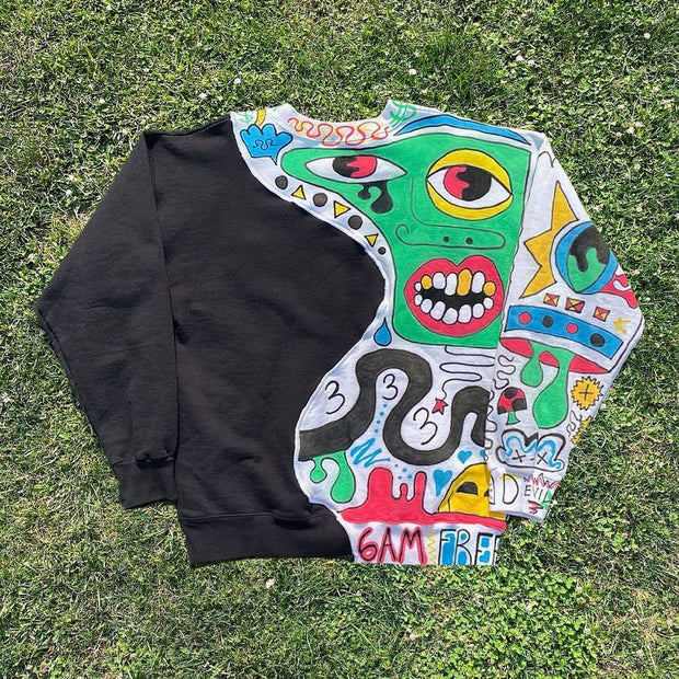 Graffiti stitching contrast pattern long-sleeved sweatshirt
