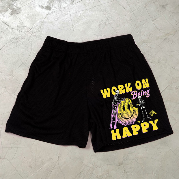 Personalized smiley skull casual mesh sports shorts